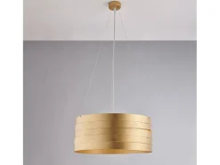 Mambo - Lámpara de suspensión en hierro lacado blanco con decoración. Oro antiguo y cables de acero regulables 3 luces 120 - Ø45 - BL157-3-ORO