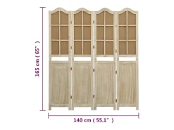 Mampara divisoria de 4 paneles Marrón 140x165 cm Tela