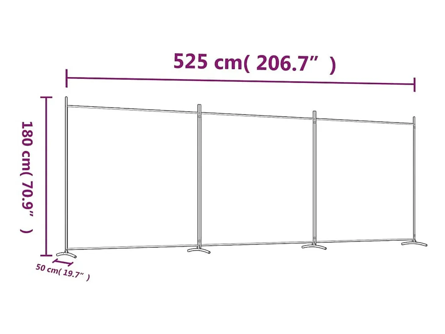 Mampara divisoria de 3 paneles Marrón 525x180 cm Tela