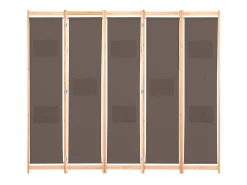 Mampara divisoria de 5 paneles Marrón 200 x 170 x 4 cm Tela