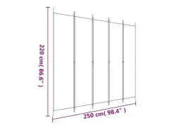 Mampara divisoria de 5 paneles Marrón 250x220 cm Tela
