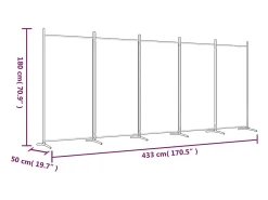 Mampara divisoria de 5 paneles Marrón 433x180 cm Tela