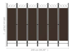 Mampara divisoria de 6 paneles Marrón 240x180 cm