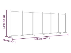 Mampara divisoria de 6 paneles Marrón 520x180 cm Tela