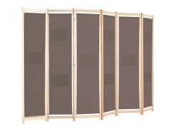 Mampara divisoria de 6 paneles Marrón 240 x 170 x 4 cm Tela