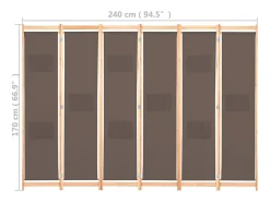 Mampara divisoria de 6 paneles Marrón 240 x 170 x 4 cm Tela