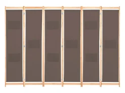 Mampara divisoria de 6 paneles Marrón 240 x 170 x 4 cm Tela