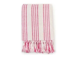 Manta a rayas de algodón rosa y blanco 220x250 cm ES793985