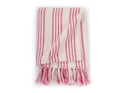 Manta a rayas de algodón rosa y blanco 220x250 cm ES793985
