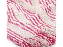Manta a rayas de algodón rosa y blanco 125x150 cm ES200381