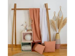 Manta en borreguito y gasa de algodón, 130cm caramelo
