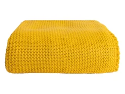 Manta plaid amarilla relieve con borlas 130x170cm TRICOT - SACASA