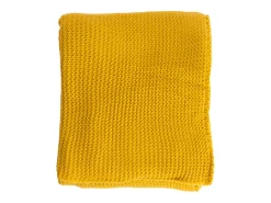 Manta plaid amarilla relieve con borlas 130x170cm TRICOT - SACASA