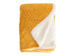 Manta plaid amarillo y blanco relieve espiga 180x220cm SHERVALD - SACASA