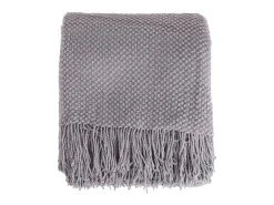 Manta plaid gris claro texturizado con flecos 130x170cm DENARLA - SACASA