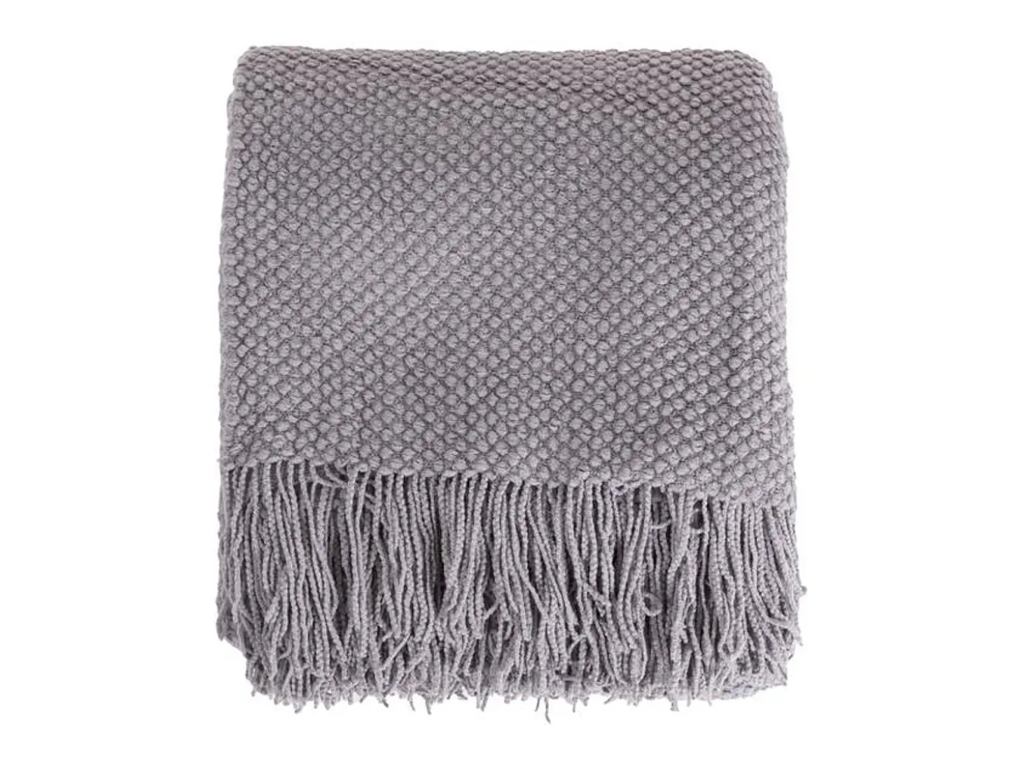 Manta plaid gris claro texturizado y con flecos 180x220cm DENARLA - SACASA