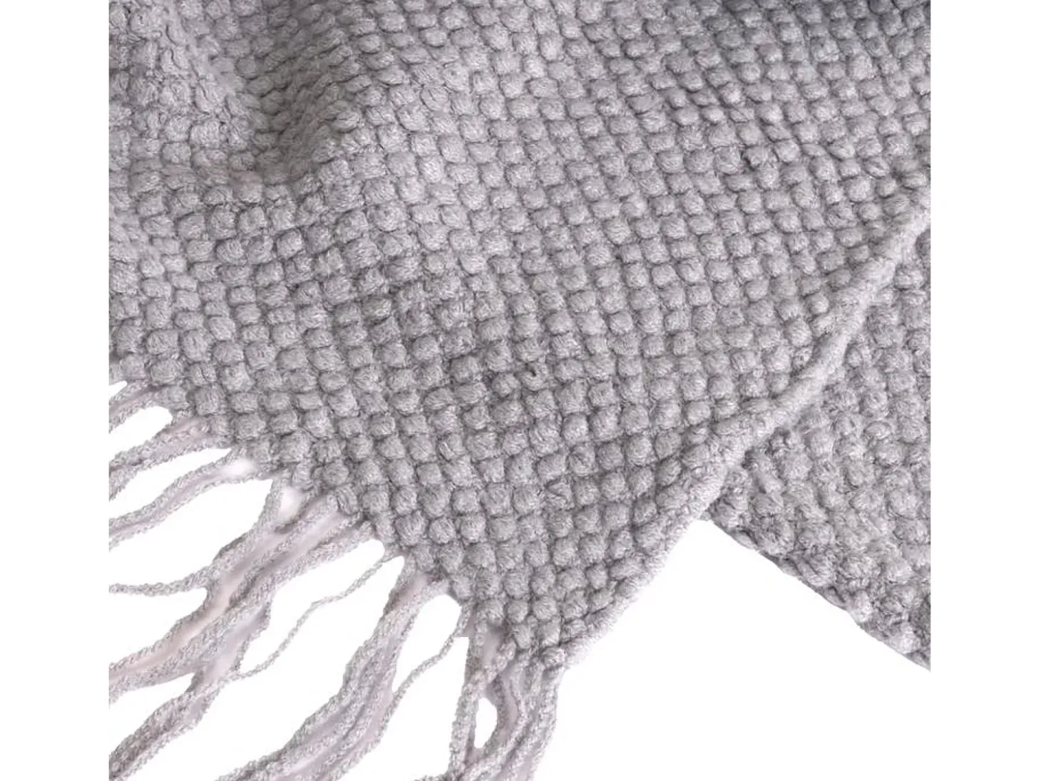 Manta plaid gris claro texturizado y con flecos 180x220cm DENARLA - SACASA