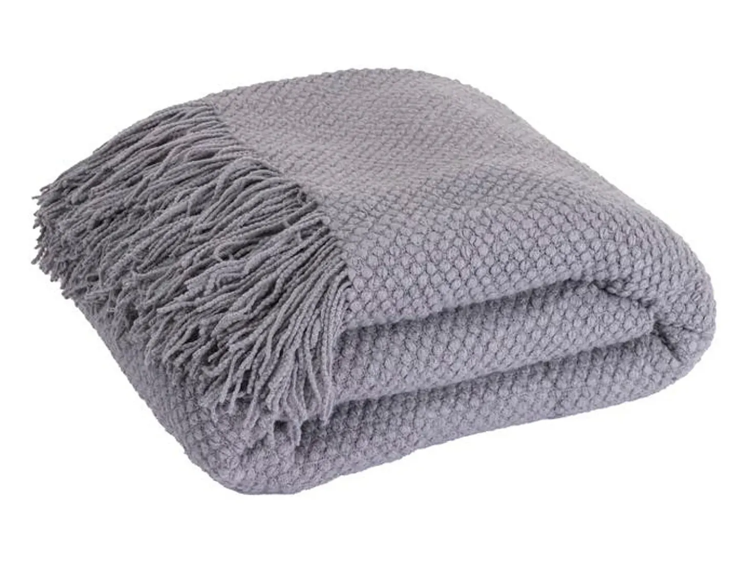 Manta plaid gris claro texturizado y con flecos 180x220cm DENARLA - SACASA