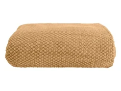 Manta plaid marrón tostado texturizado y con flecos 130x170cm DENARLA - SACASA