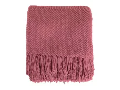 Manta plaid rosa frambuesa texturizado con flecos 180x220cm DENARLA - SACASA