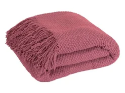 Manta plaid rosa frambuesa texturizado con flecos 180x220cm DENARLA - SACASA