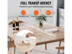 Mantel SucceBuy Protector de Mesa en PVC 137 X 137 CM, Protector de Escritorio en Plástico Transparente 0.2CM de Grosor