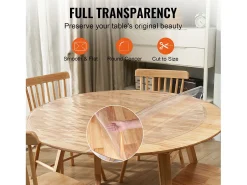 Mantel Transparente SucceBuy Protector de Mesa de PVC, Cubierta de Escritorio Redonda de Plástico Transparente de 123 cm, 1.5 mm de Grosor