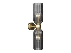 Maytoni Antic Lámpara de pared moderna con 2 luces hacia arriba y hacia abajo dorada, pantalla gris, E14