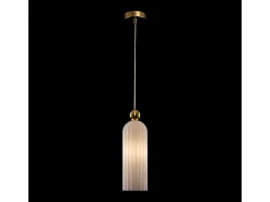 Maytoni Antic Lámpara de techo colgante delgada moderna dorada, pantalla blanca de vidrio