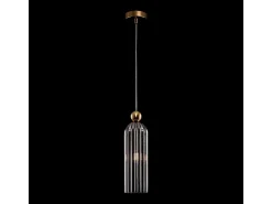 Maytoni Antic Lámpara de techo colgante moderna delgada dorada, pantalla gris cristal