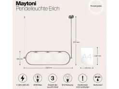 Maytoni Erich Plafón colgante globo moderno 3 luces Níquel E14