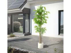 ML-Design Bambú artificial 210 cm, Planta artificial grande, Planta artificial con tallo de madera auténtica