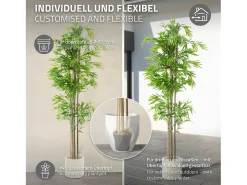 ML-Design Bambú artificial 210 cm, Planta artificial grande, Planta artificial con tallo de madera auténtica