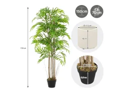 ML-Design Bambú artificial 150 cm, Planta artificial grande, Planta artificial con tallo de madera auténtica