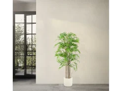 ML-Design Bambú artificial 150 cm, Planta artificial grande, Planta artificial con tallo de madera auténtica