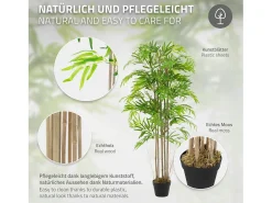 ML-Design Bambú artificial 150 cm, Planta artificial grande, Planta artificial con tallo de madera auténtica