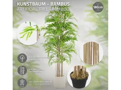ML-Design Bambú artificial 180 cm, Planta artificial grande, Planta artificial con tallo de madera auténtica