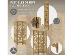 ML-Design Biombo divisorio de 3 paneles modelo Yokohama de madera natural 170 x 121 cm separador de ambientes plegable japonés, pantalla de privacidad