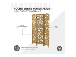 ML-Design Biombo divisorio de 3 paneles modelo Yokohama de madera natural 170 x 121 cm separador de ambientes plegable japonés, pantalla de privacidad