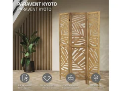 ML-Design Biombo divisorio de 3 paneles modelo Kyoto de madera natural 170 x 121 cm, separador de ambientes plegable japonés, pantalla de privacidad
