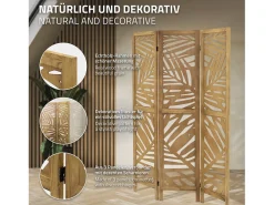 ML-Design Biombo divisorio de 3 paneles modelo Kyoto de madera natural 170 x 121 cm, separador de ambientes plegable japonés, pantalla de privacidad