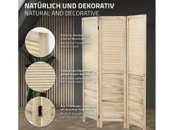ML-Design Biombo divisorio de 3 paneles modelo Osaka de madera natural 170 x 121 cm, separador de ambientes plegable japonés, pantalla de privacidad