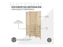 ML-Design Biombo divisorio de 3 paneles modelo Osaka de madera natural 170 x 121 cm, separador de ambientes plegable japonés, pantalla de privacidad