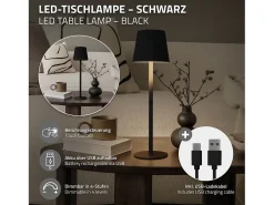 ML-Design Lámpara de mesa LED negra táctil inalámbrica ø10x36cm luz blanca cálida regulable, recargable USB-C, para mesita, escritorio o estudio
