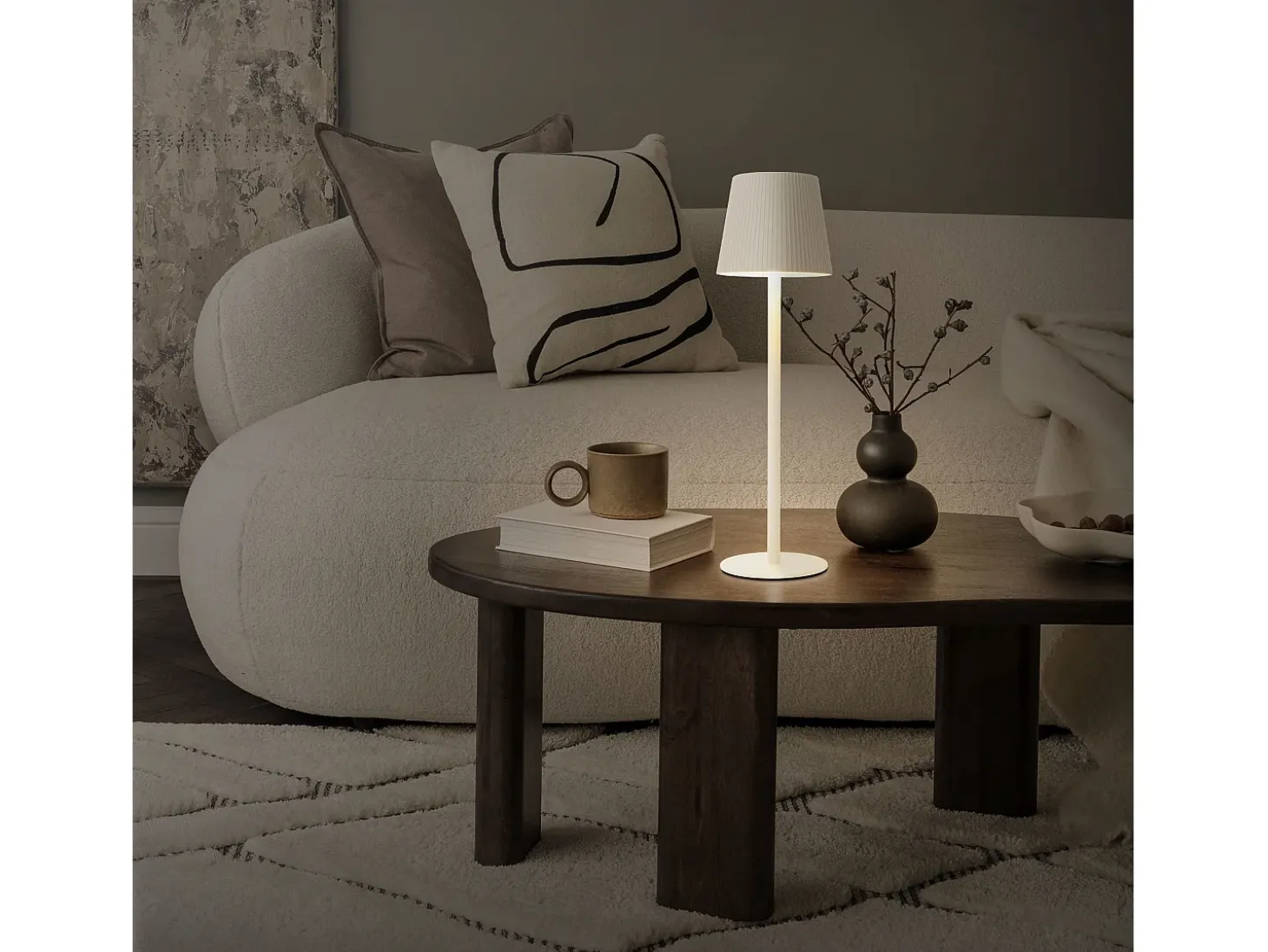 ML-Design Lámpara de mesa LED blanca táctil inalámbrica ø10x36cm luz blanca cálida regulable, recargable USB-C, para mesita, escritorio o estudio