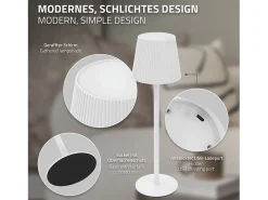 ML-Design Lámpara de mesa LED blanca táctil inalámbrica ø10x36cm luz blanca cálida regulable, recargable USB-C, para mesita, escritorio o estudio