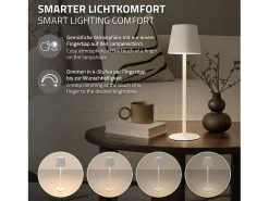 ML-Design Lámpara de mesa LED blanca táctil inalámbrica ø10x36cm luz blanca cálida regulable, recargable USB-C, para mesita, escritorio o estudio