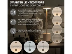 ML-Design Lámpara de mesa LED crema táctil inalámbrica Ø8x34,5cm foco de luz blanca regulable, recargable con USB-C para mesita, escritorio o estudio