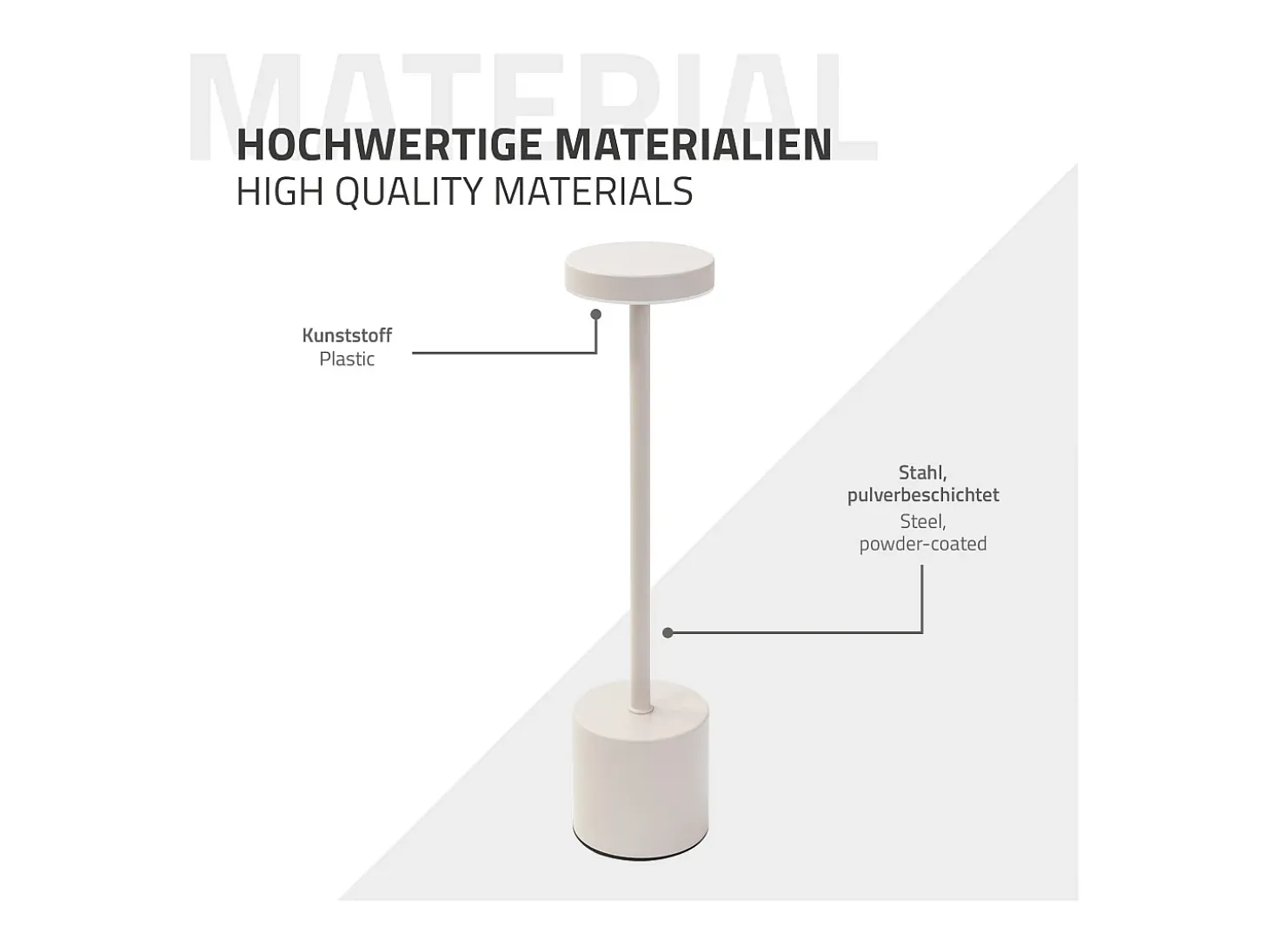 ML-Design Lámpara de mesa LED crema táctil inalámbrica Ø8x34,5cm foco de luz blanca regulable, recargable con USB-C para mesita, escritorio o estudio