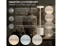 ML-Design Lámpara de mesa LED blanca táctil inalámbrica Ø8x34,5cm foco de luz blanca regulable, recargable con USB-C para mesita, escritorio o estudio
